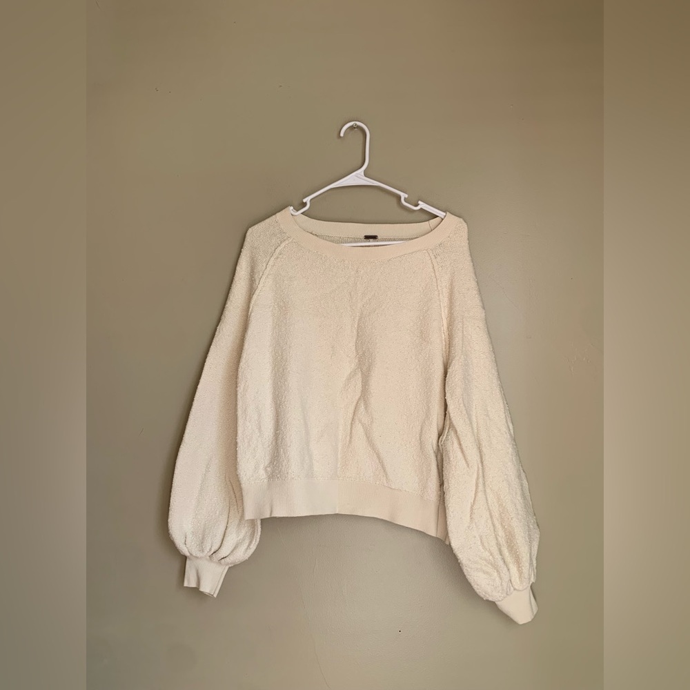 Free People Cream Sherpa Pullover Sweatshirt